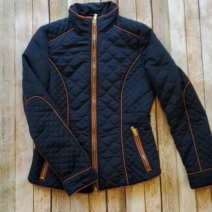 Quilted Navy Blue with Cognac Piping Jacket